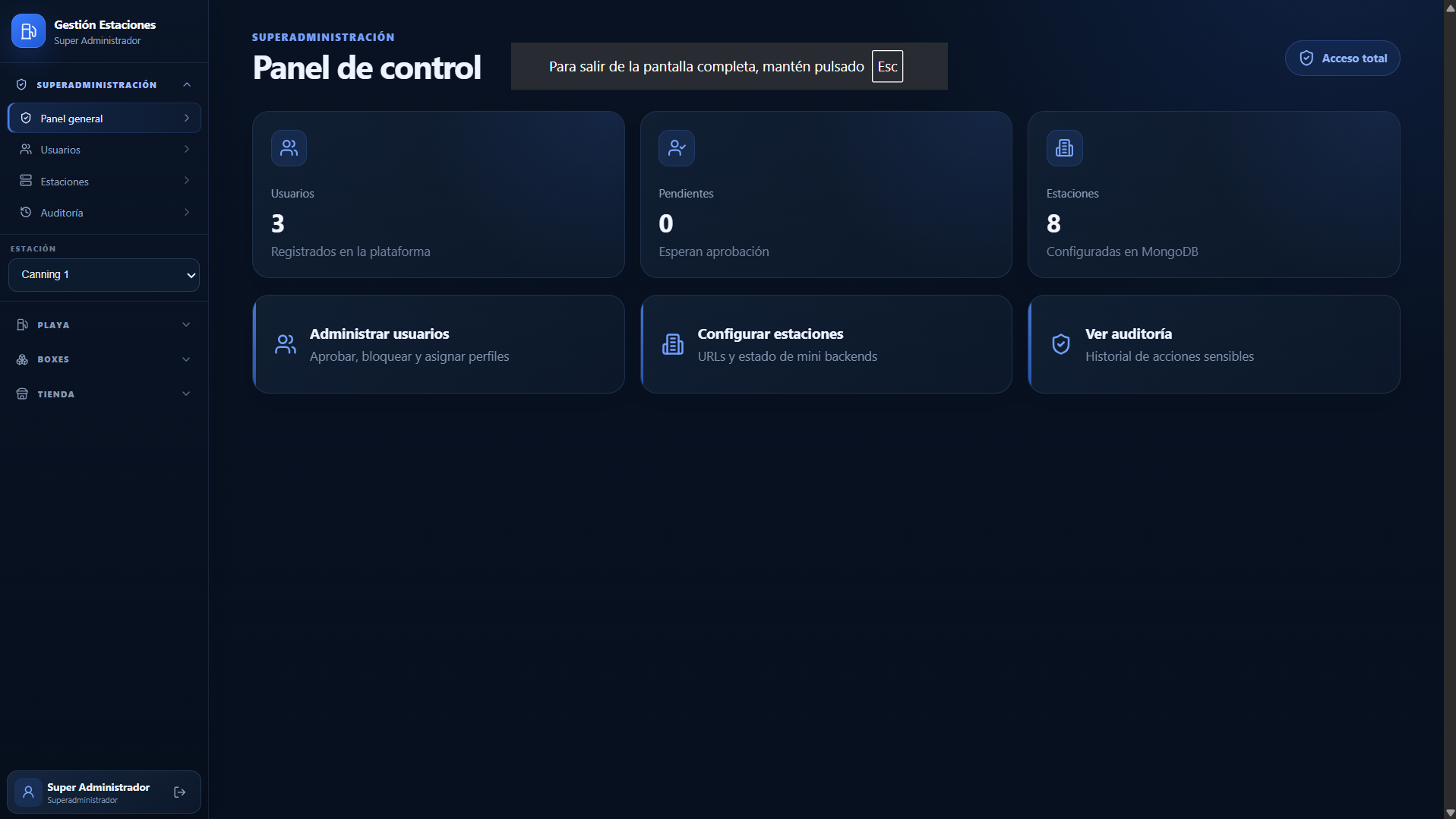 Gestión de Estaciones, captura 2
